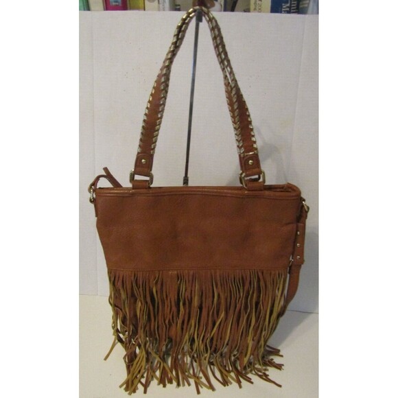 Steve Madden Shoulder Bag Soft Brown Leather Fringe Crossbody Boho Western - Picture 5 of 7